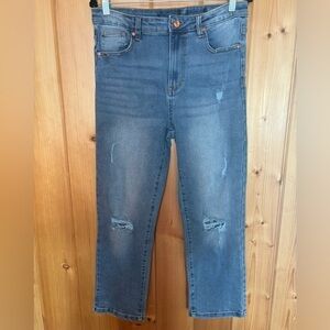 Kendall + Kylie “The Icon” High Rise Straight Jeans- Distressed Acid Wash